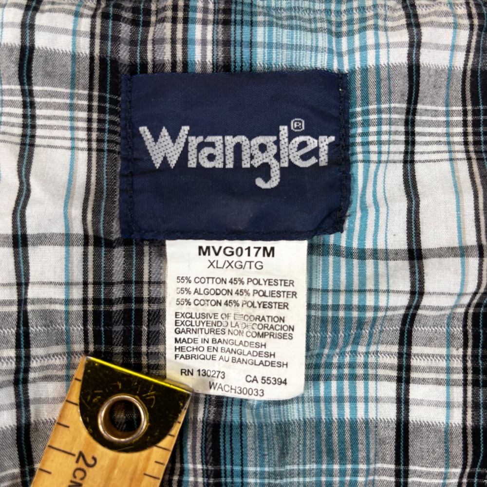 Wrangler Western Snap Shirt Mens XL Turquoise Black Plaid Excellent Pearl Snap - Picture 3 of 8